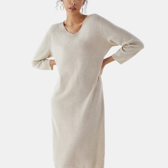 ALCHEMIA TRICOT 🇮🇹 Italy Women Long Sleeve Metallic Sweater Dress M White Gold - Picture 2 of 13